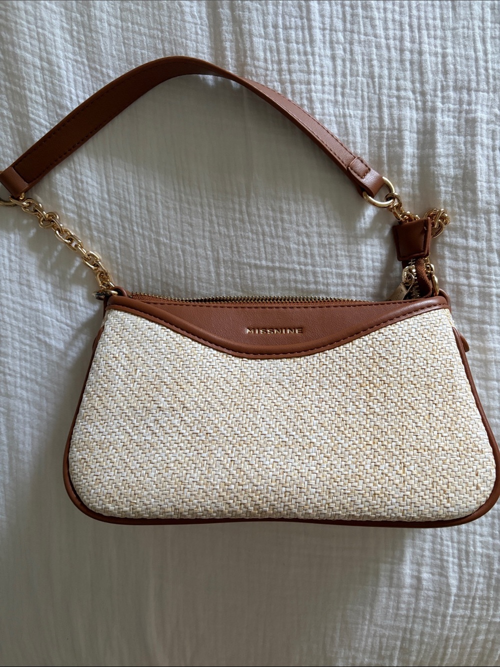 Tan and Cream Woven Shoulder Bag